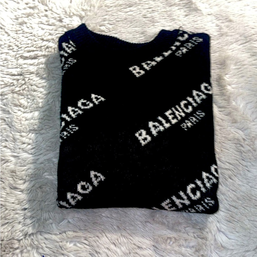 Balenciaga Black and White Logo Knit Sweater